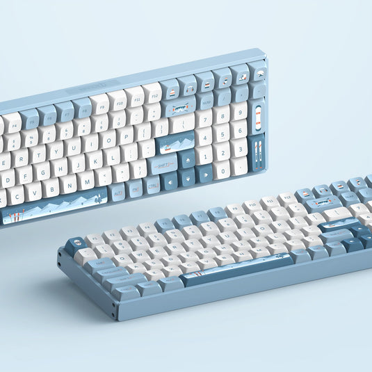Iqunix f97 wintertide wireless mechanical keyboard, gaming toetsenbord (lichtblauw, us lay-out, cherry mx silent red, rgb leds, 96%, hot-swappable, pbt, 2.4ghz | bluetooth 5.1 | usb-c)