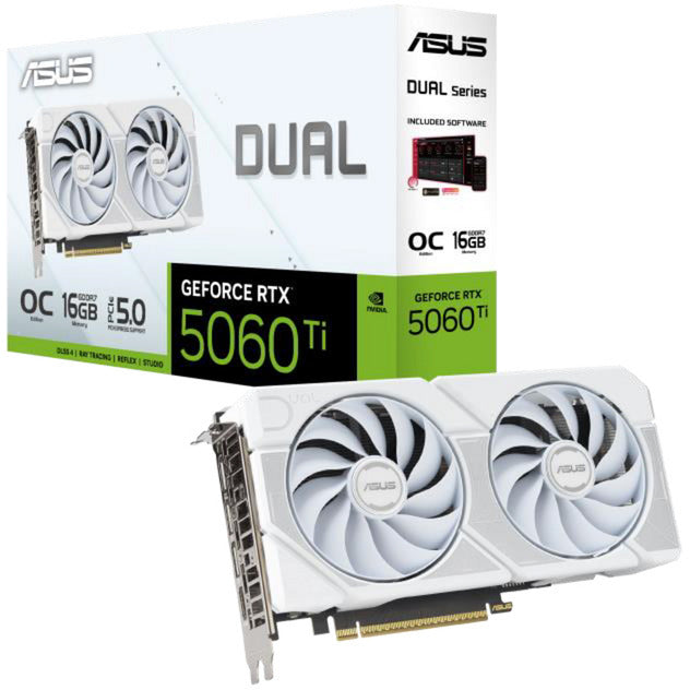 Load image into Gallery viewer, Asus dual geforce rtx 5060 ti oc 16g white edition grafische kaart (wit, 3x displayport, 1x hdmi)
