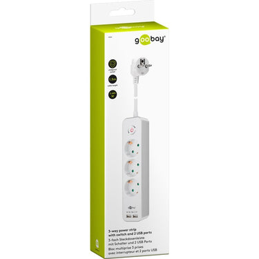 Goobay 3-weg stekkerdoos met schakelaar en usb stekkerdoos (wit, kabel 1.5 meter, 2x usb-a)
