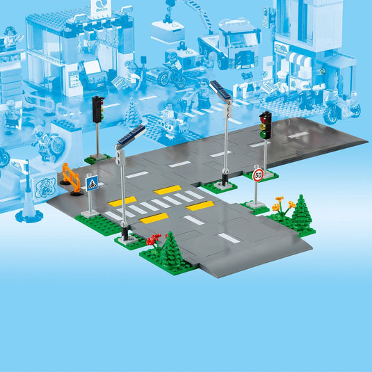 Lego ® city wegplaten 60304 bouwset; bouwbare speelgoedweg; maak de wegplaten vast aan je stad om deze uit te breiden; met lantaarnpalen, stoplichten, verkeersborden, bomen en planten, verkeersdrempels en een zebrapad (112 onderdelen)