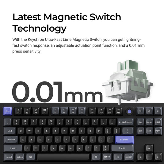 Keychron q3 he 8k magnetic switch keyboard (wit, us lay-out (qwerty), ultra-fast lime, 80% (tkl) , rgb, hot swap, 8k)