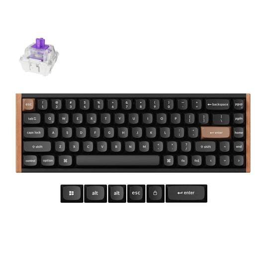 Keychron k6 he-f1, toetsenbord (zwart houtkleur, us lay-out, gateron double-rail magnetic nebula, 65%, rgb leds, osa double-shot pbt, hot swap, usb-c | 2.4 ghz | bluetooth 5.1)
