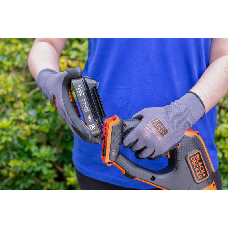 Load image into Gallery viewer, Black+decker 18v trimmer met 2 messen en accu grastrimmer (zwart oranje, 25 cm, accu inbegrepen)
