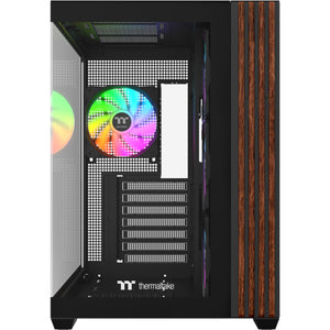 Thermaltake view 380 ws argb midi tower behuizing (zwart houtkleur | 2x usb-a | 1x usb-c | rgb | tempered glass)