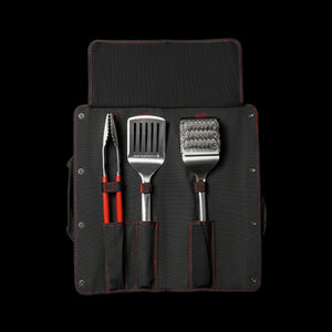 Kamado joe krafted stalen grillgereedschap accessoire set grillbestek (3-delig, inclusief canvas draagtas)