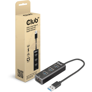 Club 3d usb-a 3.2 gen1, 3-ports hub with gigabit ethernet dockingstation (zwart)