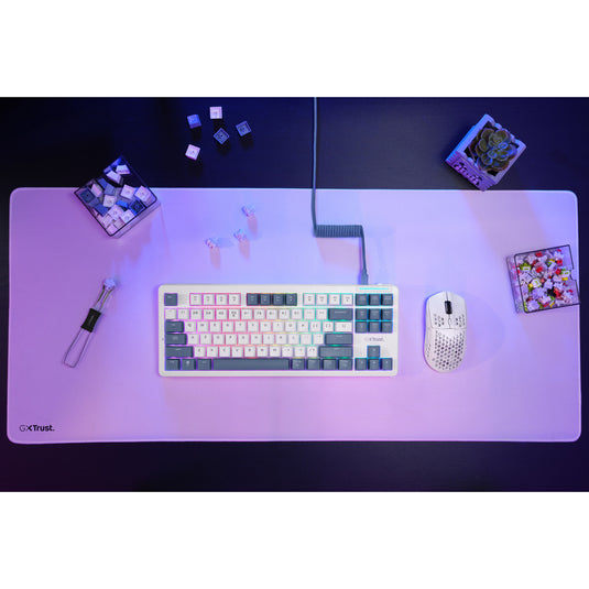 Trust gxt 872 xyra mechanisch tkl-gamingtoetsenbord, gaming toetsenbord (wit, us lay-out, leobog seiya, 80% (tkl), rgb, hot swap)