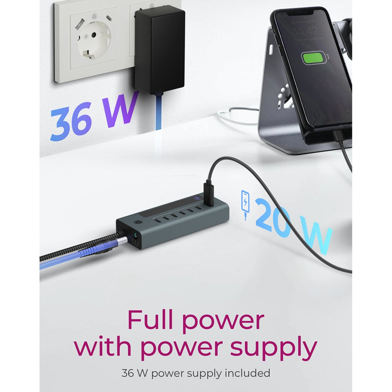 Load image into Gallery viewer, Icy box 7-port usb-c 3.2 gen 2 usb-hub (blauwgrijs)
