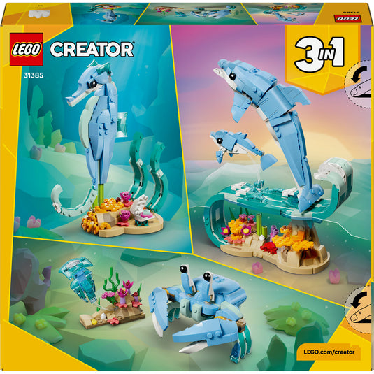 Lego ® creator 3in1 zeedieren: prachtige dolfijnen - bouw om tot een zeepaardje of krab - 31385