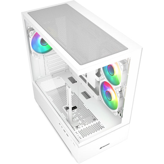 Sharkoon mk6 rgb mini tower behuizing (wit | 2x usb-a | 1x usb-c | rgb | tempered glass)