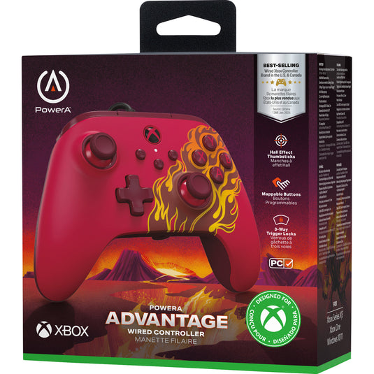 Powera advantage controller met kabel voor de xbox series x|s - rood vuur (rood, xbox series x|s, xbox one, pc)