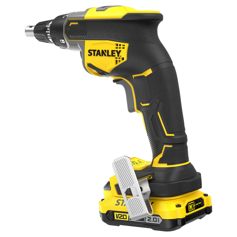 Load image into Gallery viewer, Stanley brushless 18v v20 gipsplaatschroevendraaier set schroeftol (zwart geel, accu en oplader inbegrepen)
