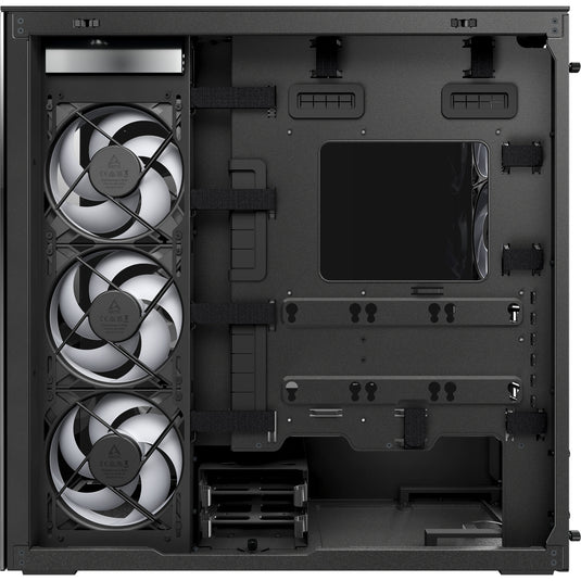 Arctic xtender midi tower behuizing (zwart (mat) | 2x usb-a | 1x usb-c | rgb | tempered glass)