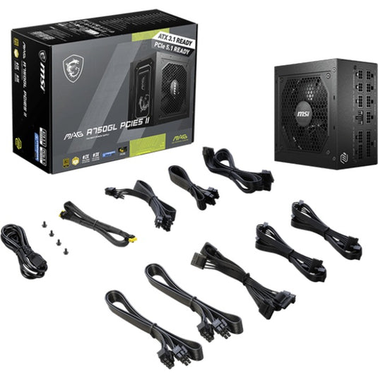 Msi mag a750gl pcie5 ii modulaire 750 watt voeding (zwart, 1x 12v-2x6, 3x pcie)