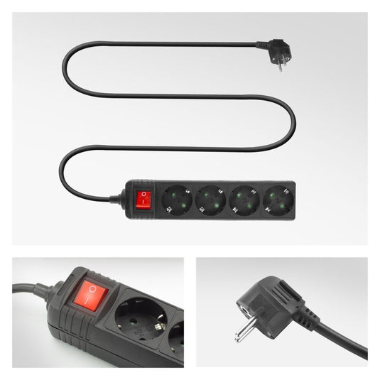 Act connectivity act stekkerdoos met lichtgevende schakelaar, 4 sockets, 2 m, zwart ac2440