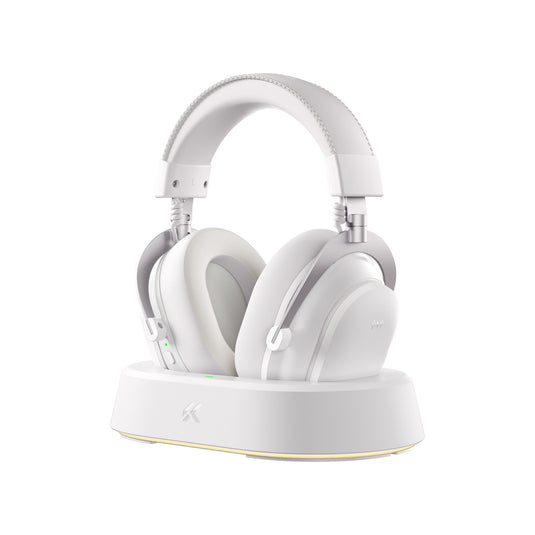 Mchose v9 turbo+ magnetic wireless over-ear gaming headset (wit zilver, nintendo switch, playstation 4, playstation 5, mobiel, pc, 2.4g bluetooth usb)