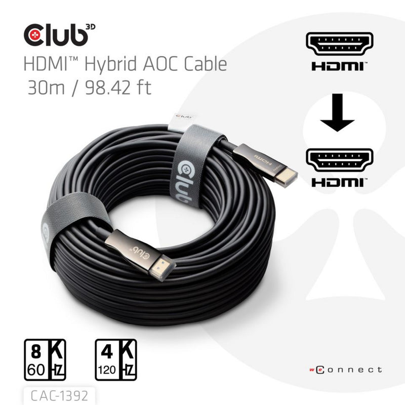 Afbeelding laden in galerijviewer, Club 3d hdmi hybride aoc kabel 8k60hz 4k120hz 30m (zwart)
