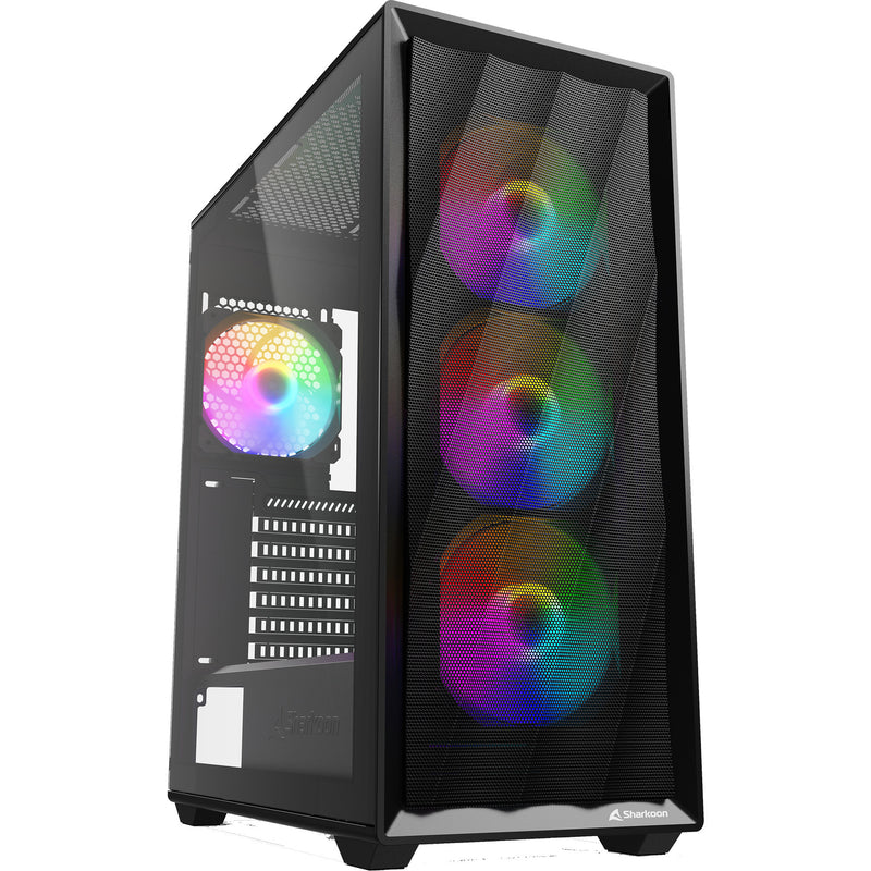 Load image into Gallery viewer, Sharkoon vk4 rainbow midi tower behuizing (zwart | 2x usb-a | rgb | tempered glass)
