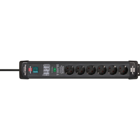 Brennenstuhl premium-line overspannings- beveiliging 26000a 6-voudig zwart 1,8m h05vv-f 3g1,5