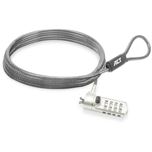 Act connectivity nano laptopslot met cijfercode diefstalbeveiliging (grijs, 2 meter)