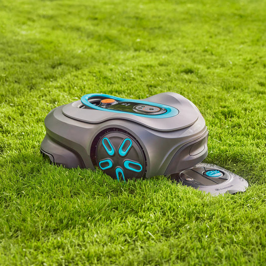 Gardena complete set pipeline irrigatiesysteem aquaprecise op zonne-energie voor gazon sprinklersysteem (grijs turquoise)
