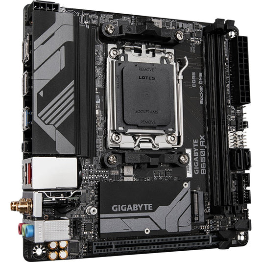Gigabyte b650i ax socket am5 moederbord (zwart grijs, raid, 2.5 gb-lan, wlan, bt, sound, mini-itx)