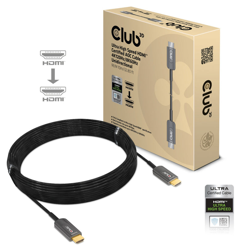 Load image into Gallery viewer, Club 3d gecertificeerde actieve optische ultra high speed hdmi 2.1 kabel (zwart, 10 meter, 8k)
