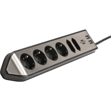 Brennenstuhl ®estilo hoekaansluitdoosstrook met usb laadfunctie 6-weg 4x b eschermend contactdoos 2x euro zilver zwart