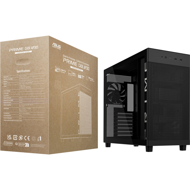 Load image into Gallery viewer, Asus prime ap303 - tempered glass panel midi tower behuizing (zwart | 2x usb-a | 1x usb-c | tempered glass)
