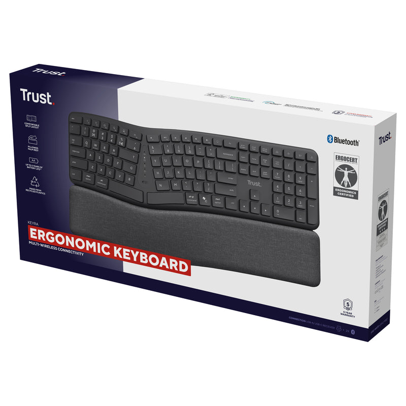 Load image into Gallery viewer, Trust keyra ergonomisch draadloos toetsenbord (zwart, us lay-out (qwerty), 100%, 2.4 ghz usb | bluetooth)
