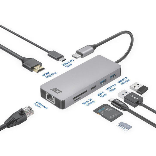 Act connectivity usb-c 4k docking station (aluminium, usb-c, hdmi, lan)
