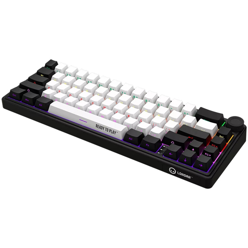 Load image into Gallery viewer, Lorgar kbp70mw rgb mechanisch gaming toetsenbord (zwart, us lay-out (qwerty), logar toxic purple, 65%, rgb, hot-swappable, pbt double-shot, bluetooth | 2.4ghz | usb)
