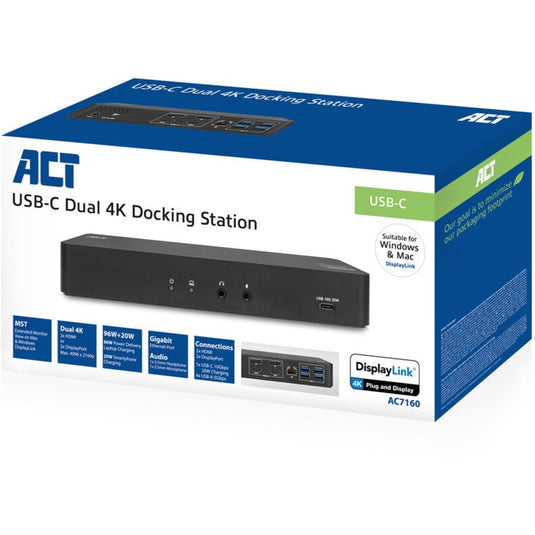 Act connectivity usb-c dockingstation 4k display link (zwart)