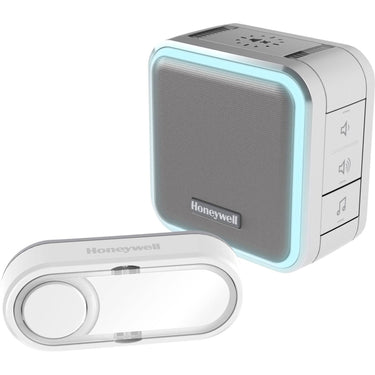 Honeywell dc515sg draadloze draagbare deurbel met haloverlichting, slaapmodus en drukknop (wit grijs)