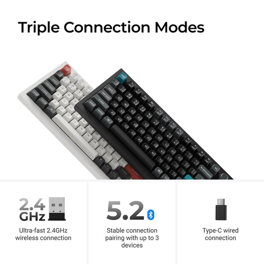 Keychron q1 ultra-m1 8k wireless custom mechanical keyboard (zwart, us lay-out (qwerty), silk pom red, 75%, rgb, hot swap, 8k, 2.4 ghz | bluetooth 5.2 | usb-c)