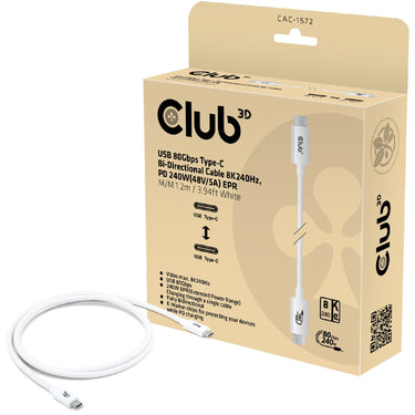 Club 3d usb-c 80gbps certified 240w 8k 240hz kabel (wit, 1.2m)
