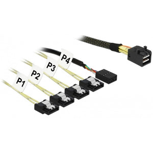 Delock mini sas hd sff-8643 > 4x sata 7-pin adapter (zwart, 1 meter + sideband 1 m metal)