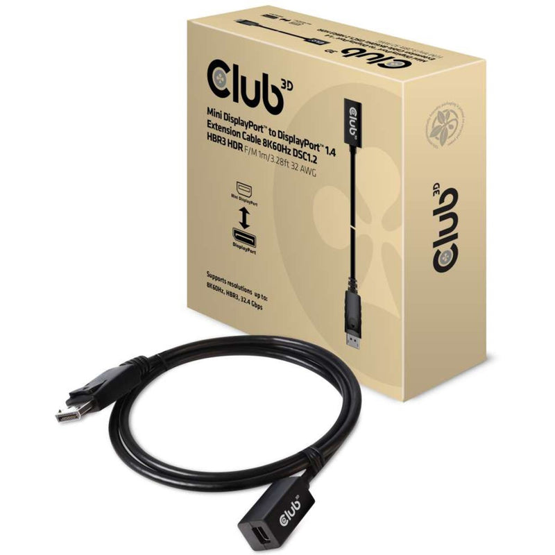 Load image into Gallery viewer, Club 3d mini-displayport naar displayport 1.4 (male) verlengkabel (zwart, 1 meter)
