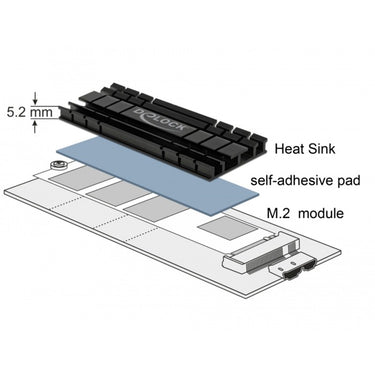 Delock heatsink flat 100 mm voor m.2 module (zwart)