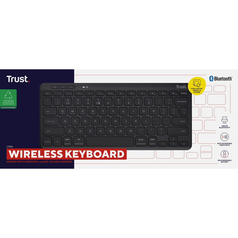 Load image into Gallery viewer, Trust lyra compact draadloos toetsenbord (zwart, us lay-out (qwerty), scissor switches, 65%, 2,4 ghz usb, bluetooth)
