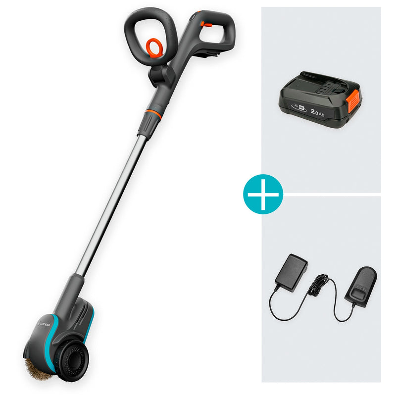 Load image into Gallery viewer, Gardena easyweed accu-onkruidborstel 1800 18v p4a gebruiksklare set onkruidverwijderaar (grijs turquoise, accu en oplader inbegrepen, power for all alliance)
