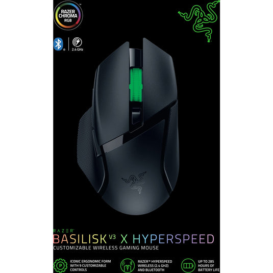 Razer basilisk v3 x hyperspeed gaming muis (zwart, 400 - 18000 dpi. hyperspeed wireless, bluetooth)
