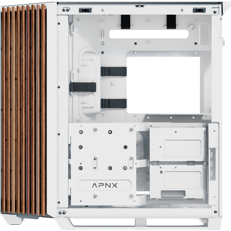 Load image into Gallery viewer, Apnx v1-w-wt-v1 midi tower behuizing (wit houtkleur | 2x usb-a | 1x usb-c | window)
