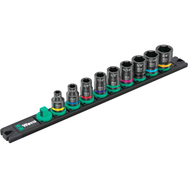 Wera 9608 dop-magneetstrip b impaktor imperial 1 dopsleutel (zwart groen, 9‑delig)