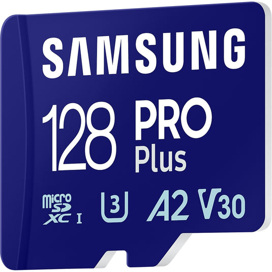 Samsung pro plus 128 gb microsdxc (2023) geheugenkaart (blauw, uhs-i u3, class 10, v30, a2)