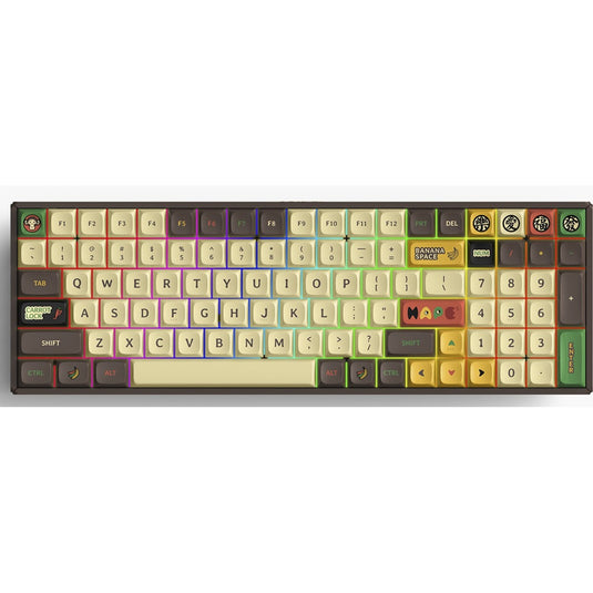 Iqunix f97 happy ape wireless mechanical keyboard, gaming toetsenbord (bruin geel, us lay-out, iqunix moonstone turbo, rgb leds, 96%, hot-swappable, pbt, 2.4ghz | bluetooth 5.1 | usb-c)