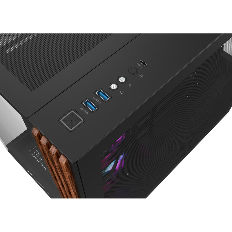 Load image into Gallery viewer, Thermaltake view 380 ws argb midi tower behuizing (zwart houtkleur | 2x usb-a | 1x usb-c | rgb | tempered glass)
