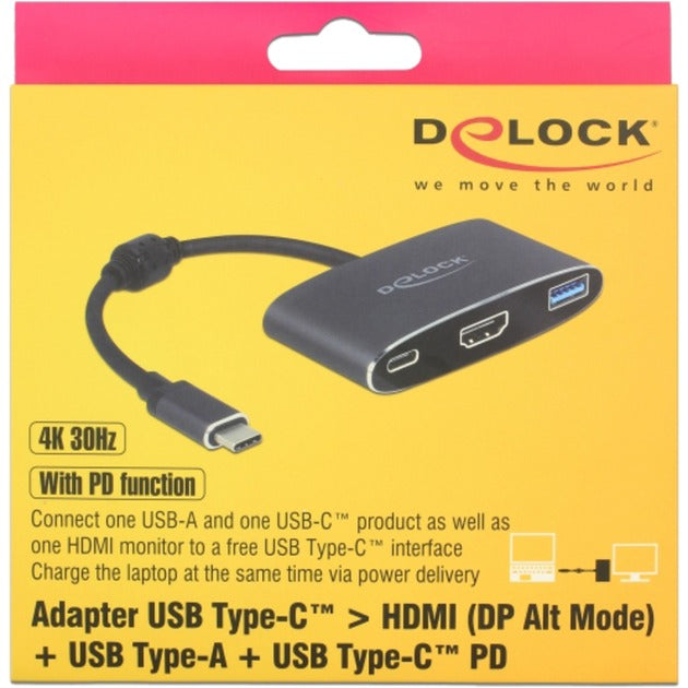 Load image into Gallery viewer, Delock usb-c male > hdmi female + usb-a + usb-c pd adapter (zwart, 0,2 meter, 4k 30hz)

