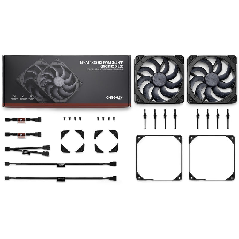 Load image into Gallery viewer, Noctua nf-a14x25 g2 pwm sx2-pp chromax.black case fans (zwart, 2 stuks, 140 x 140 x 25 mm)
