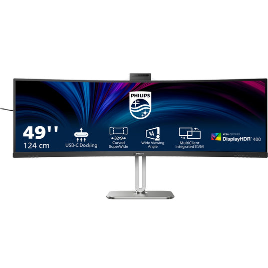 Philips 49b2u6900ch 48.8 curved ultrawide monitor (donkergrijs zilver, 2x hdmi, displayport, 4x usb-a, 3x usb-c, rj-45)
